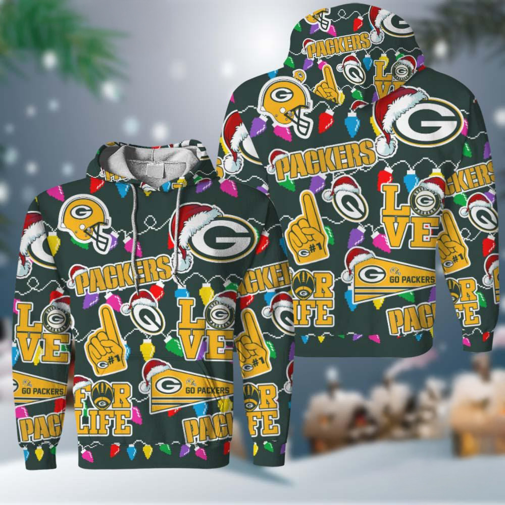 NFL Green Bay Packers Love For Life Football Team Merry Christmas Hoodie Gift For Fan