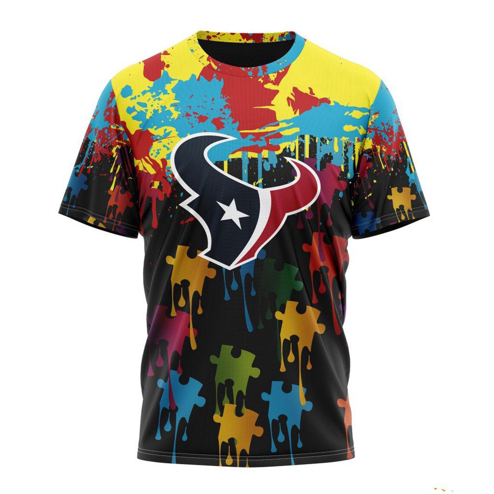 NFL Houston Texans Autism Awareness Design T-Shirt Football Related Gifts