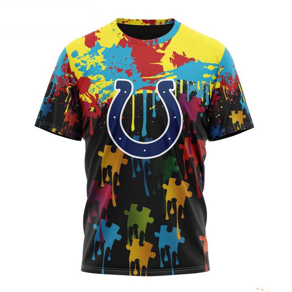 NFL Indianapolis Colts Autism Awareness Design 3D T-Shirt Best Gifts For Football Fans