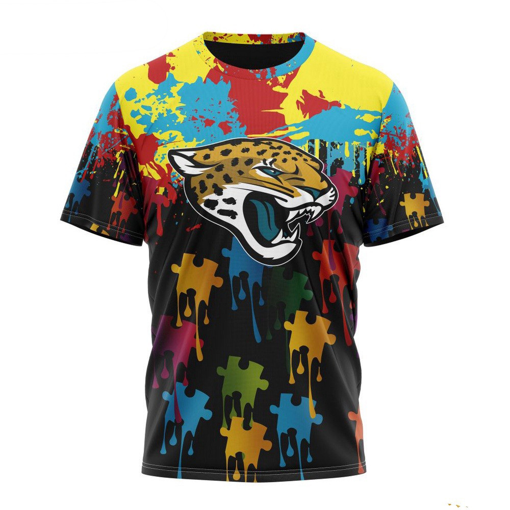 NFL Jacksonville Jaguars Autism Awareness Design 3D T-Shirt Football Gifts For Men