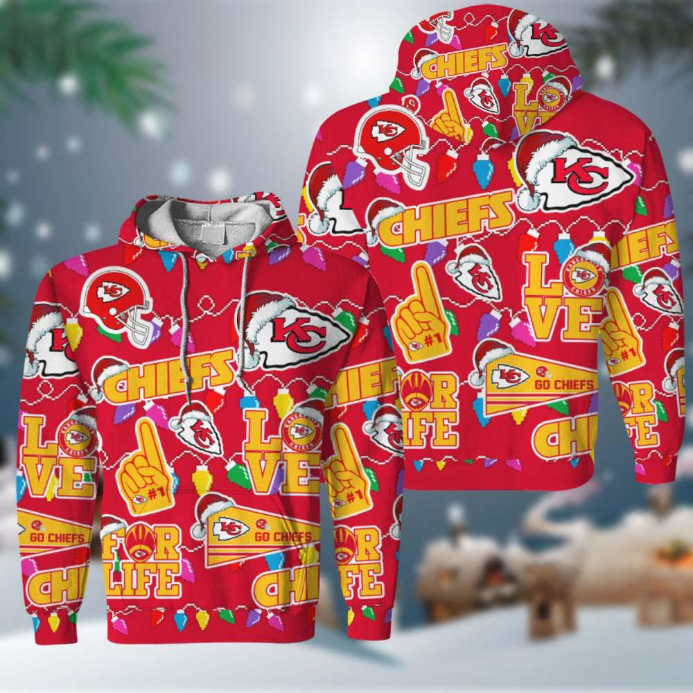 NFL Kansas City Chiefs Love For Life Football Team Merry Christmas Hoodie Fan Gifts