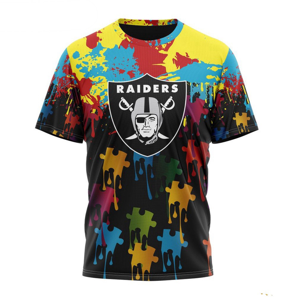 NFL Las Vegas Raiders Autism Awareness Design 3D T-Shirt Football Fans Gifts