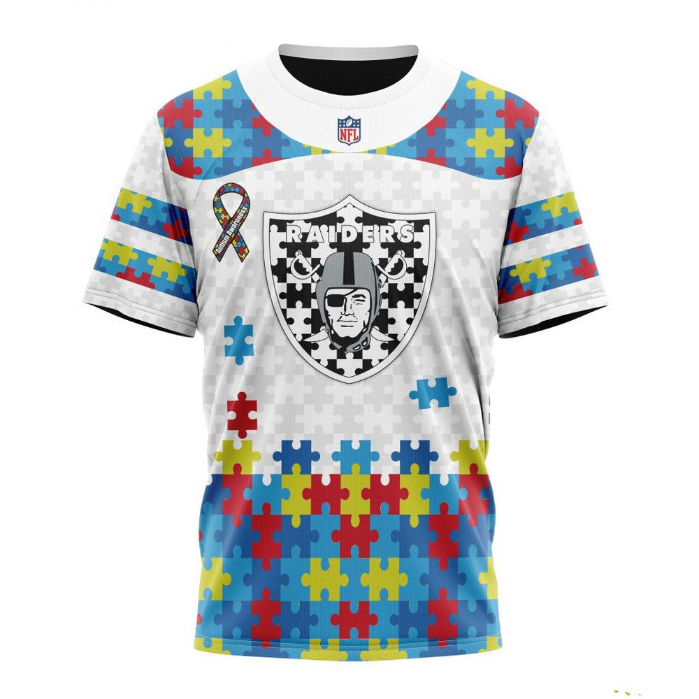 NFL Las Vegas Raiders Autism Awareness Design 3D T-Shirt Unique Gifts For Football Lovers