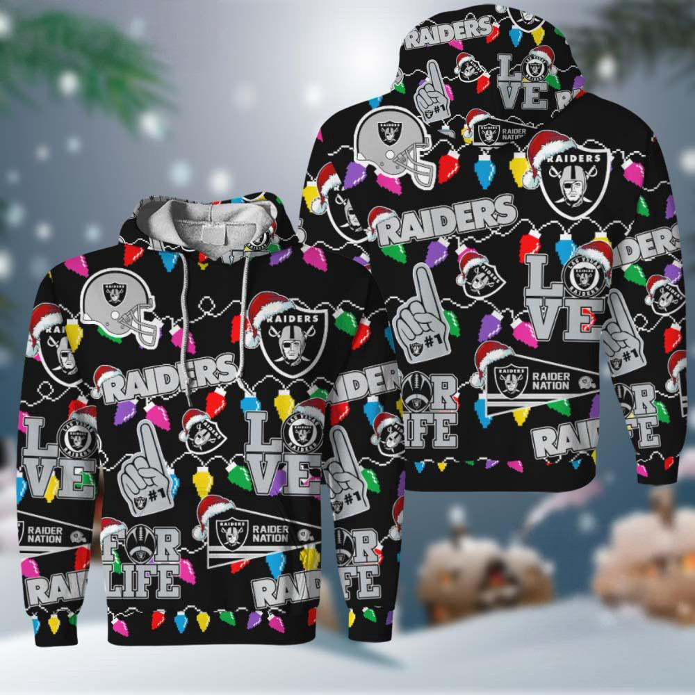 NFL Las Vegas Raiders Love For Life Football Team Merry Christmas Hoodie Gift For Fan