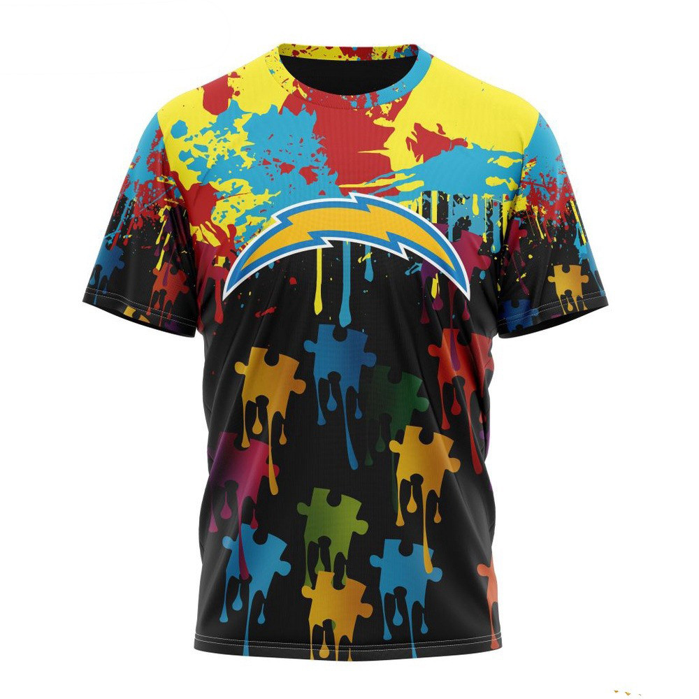 NFL Los Angeles Chargers Autism Awareness Design 3D T-Shirt Presents For Football Lovers