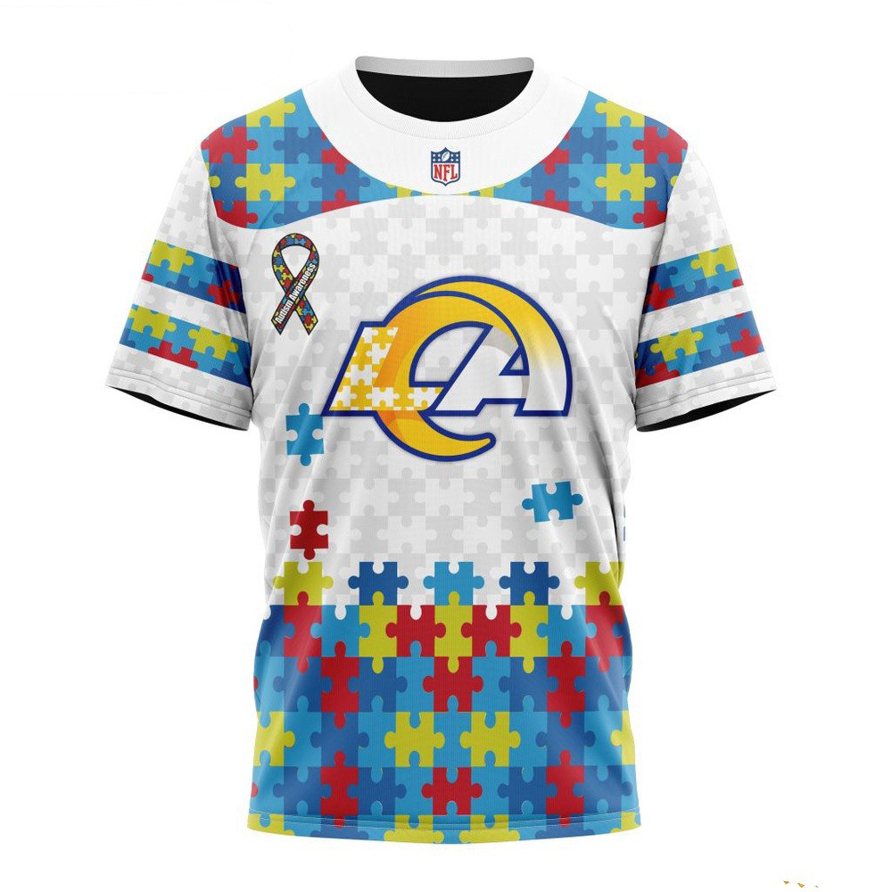 NFL Los Angeles Rams Autism Awareness Design 3D T-Shirt Football Fan Gift Ideas
