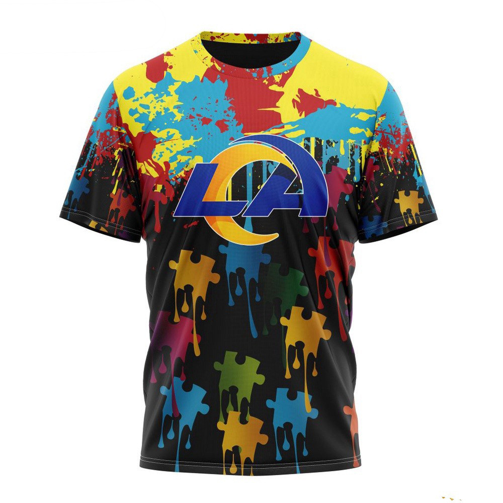 NFL Los Angeles Rams Autism Awareness Design Football T-Shirt Fans Gifts