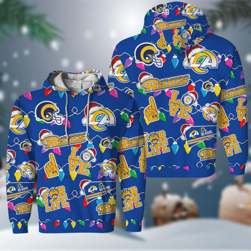 NFL Los Angeles Rams Love For Life Football Team Merry Christmas Hoodie Fan Gifts