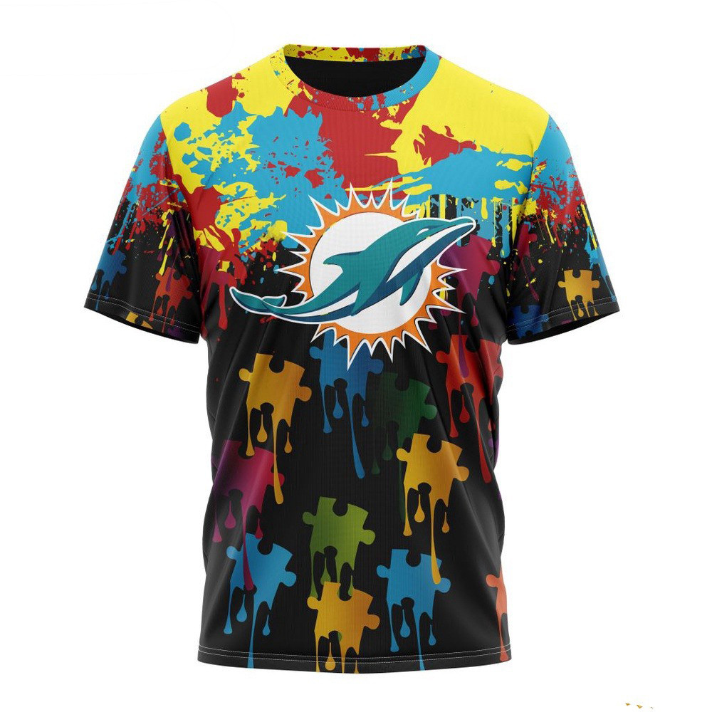 NFL Miami Dolphins Autism Awareness Design T-Shirt Football Gifts For Men