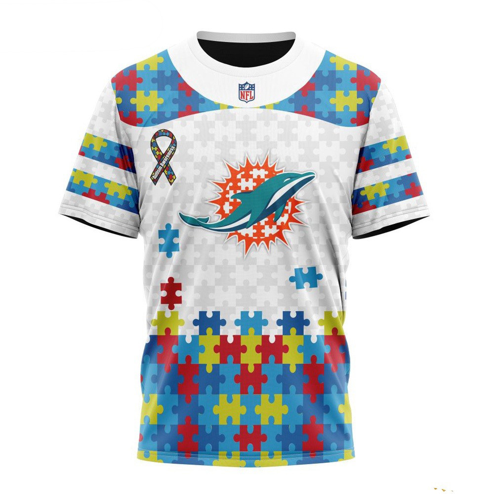 NFL Miami Dolphins Autism Awareness Design T-Shirt Presents For Football Lovers