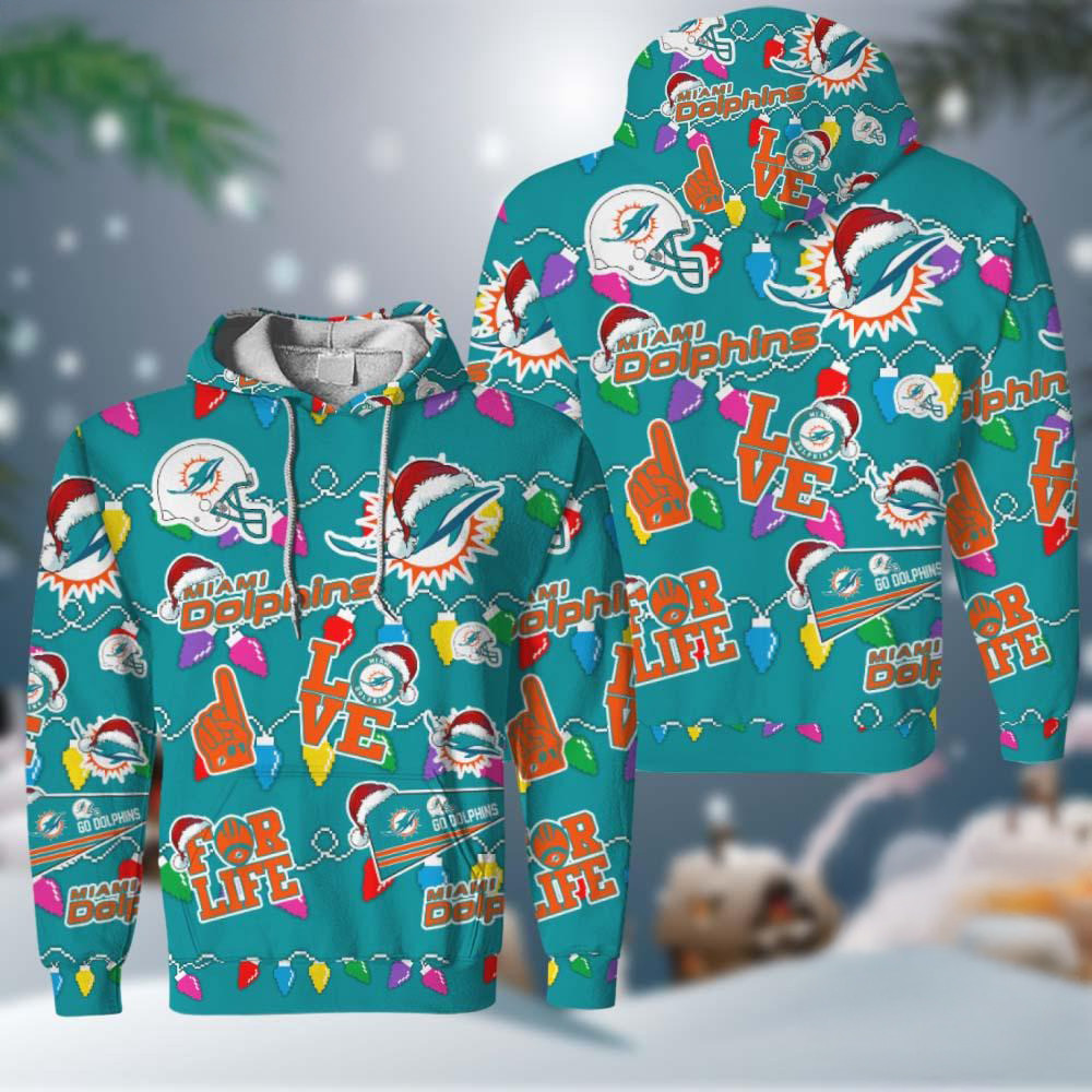 NFL Miami Dolphins Love For Life Football Team Merry Christmas Hoodie Fan Gifts