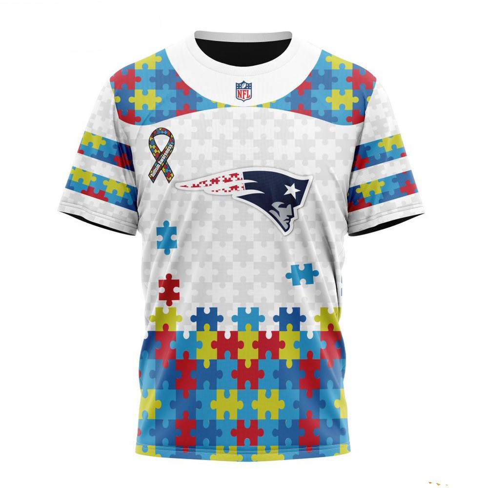 NFL New England Patriots Autism Awareness Design 3D T-Shirt Football Themed Gifts
