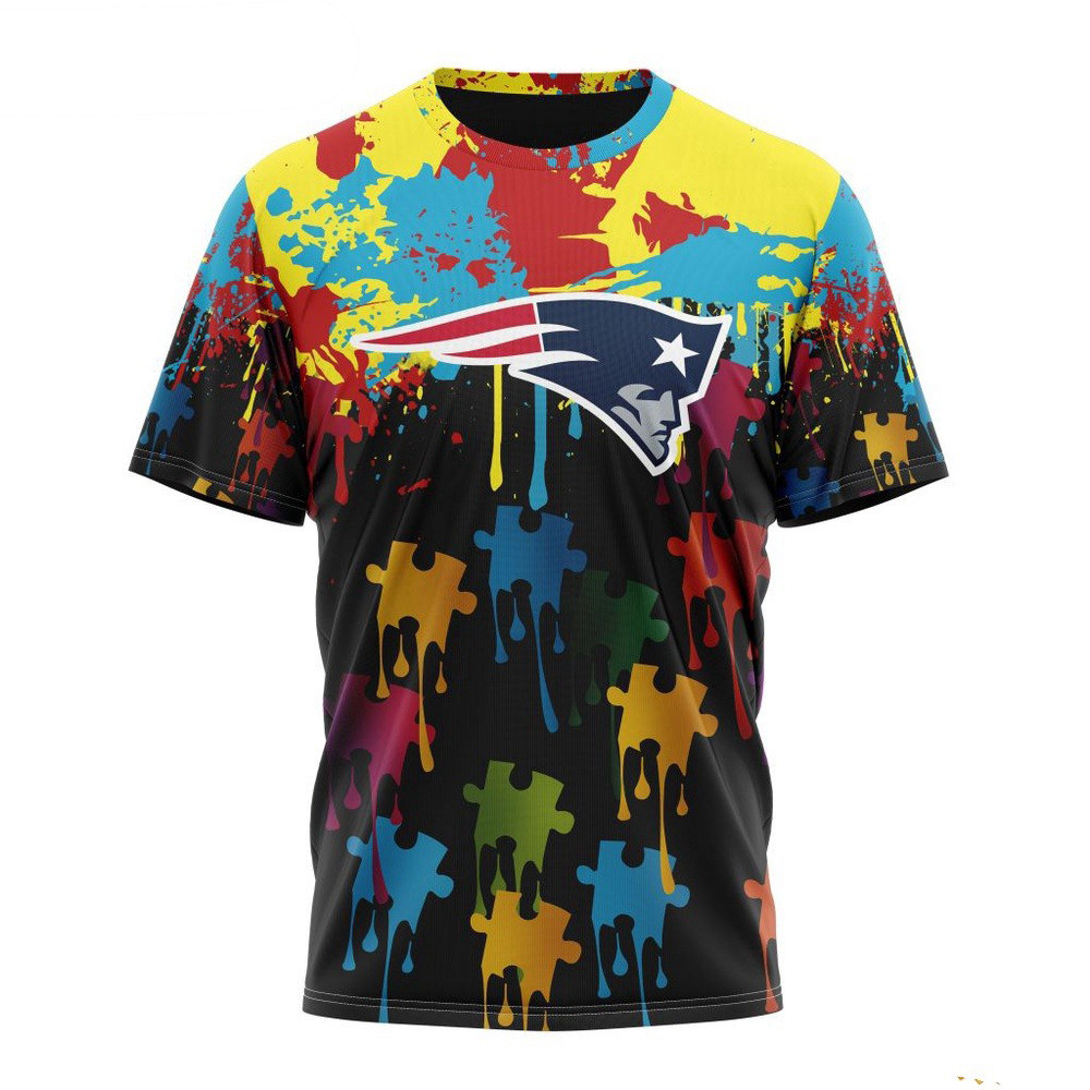 NFL New England Patriots Autism Awareness Design 3D T-Shirt Gifts For Football Fan
