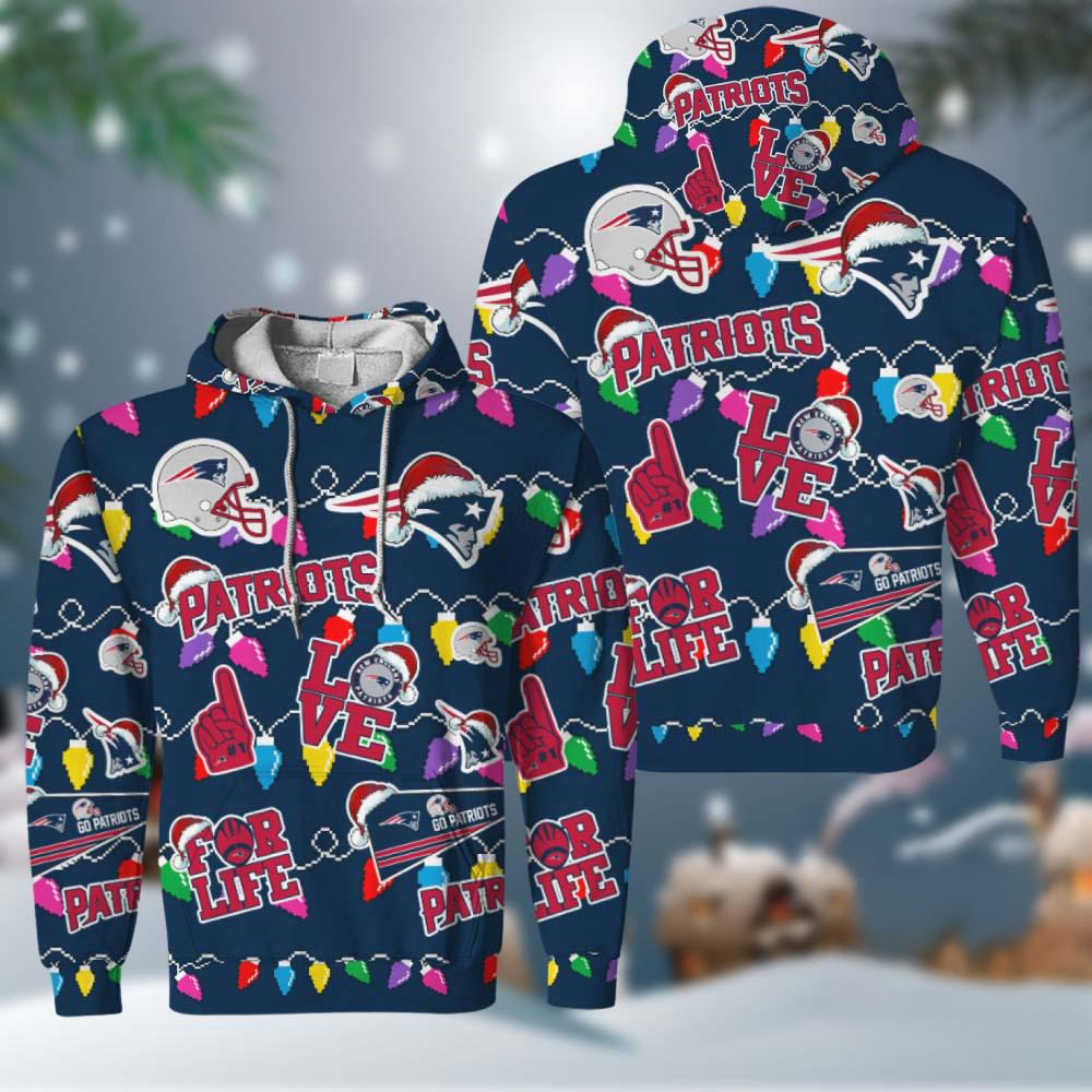 NFL New England Patriots Love For Life Football Team Merry Christmas Hoodie Gift For Him
