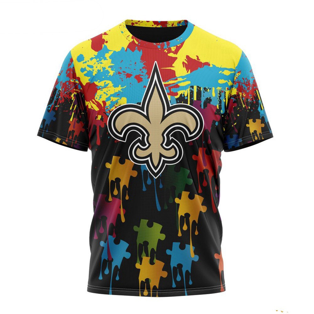 NFL New Orleans Saints Autism Awareness Design T-Shirt Presents For Football Fans