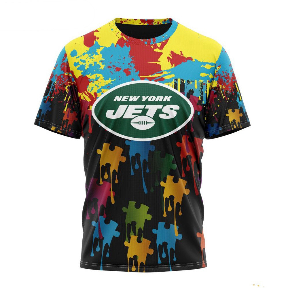 NFL New York Jets Autism Awareness Design 3D T-Shirt Best Gifts For Football Fans