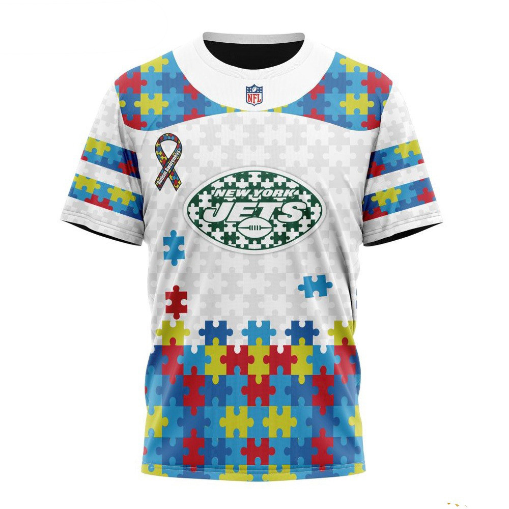 NFL New York Jets Autism Awareness Design 3D T-Shirt Gifts For Football Fan