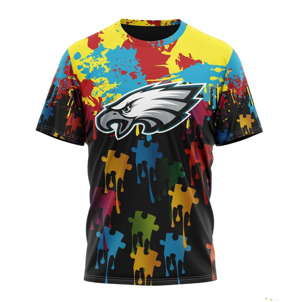 NFL Philadelphia Eagles Autism Awareness Design 3D T-Shirt Football Gifts For Men