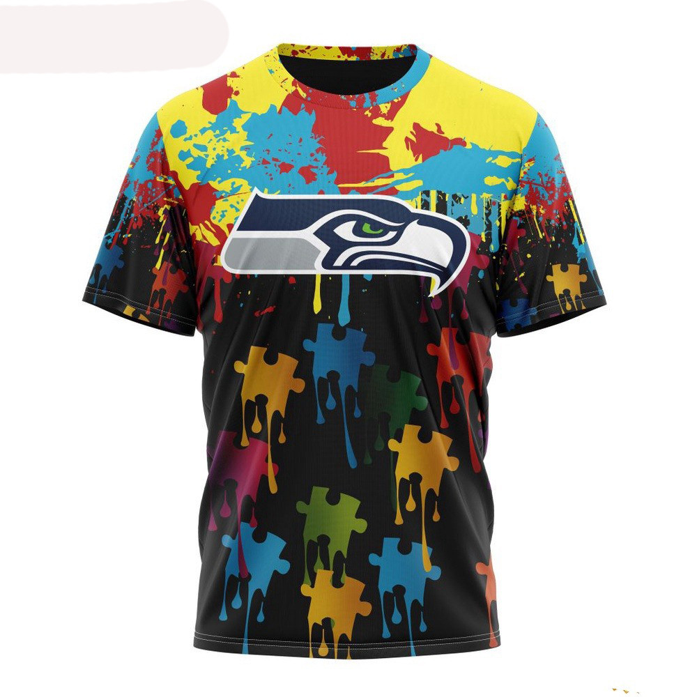 NFL Seattle Seahawks Autism Awareness Design T-Shirt Football Related Gifts