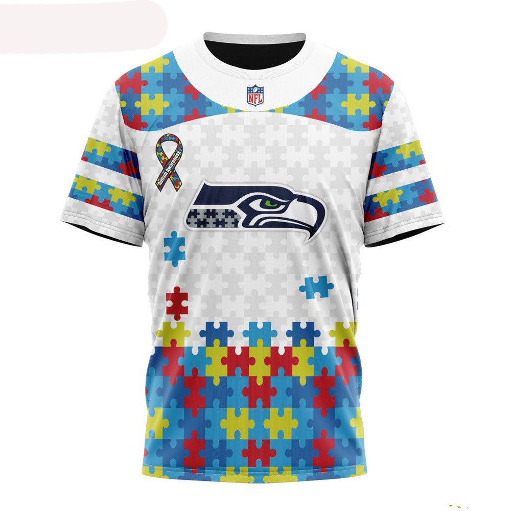 NFL Seattle Seahawks Autism Awareness Design T-Shirt Football Themed Gifts