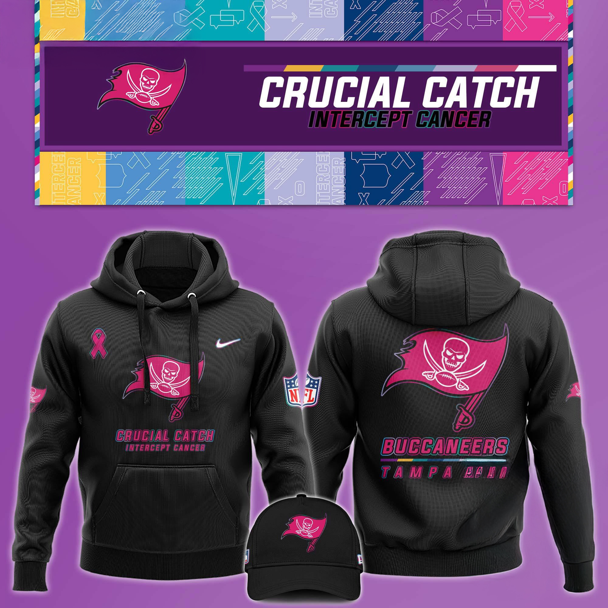 NFL Tampa Bay Buccaneers Crucial Catch Pink Breast Cancer Awareness Hoodie Fan Gift Ideas