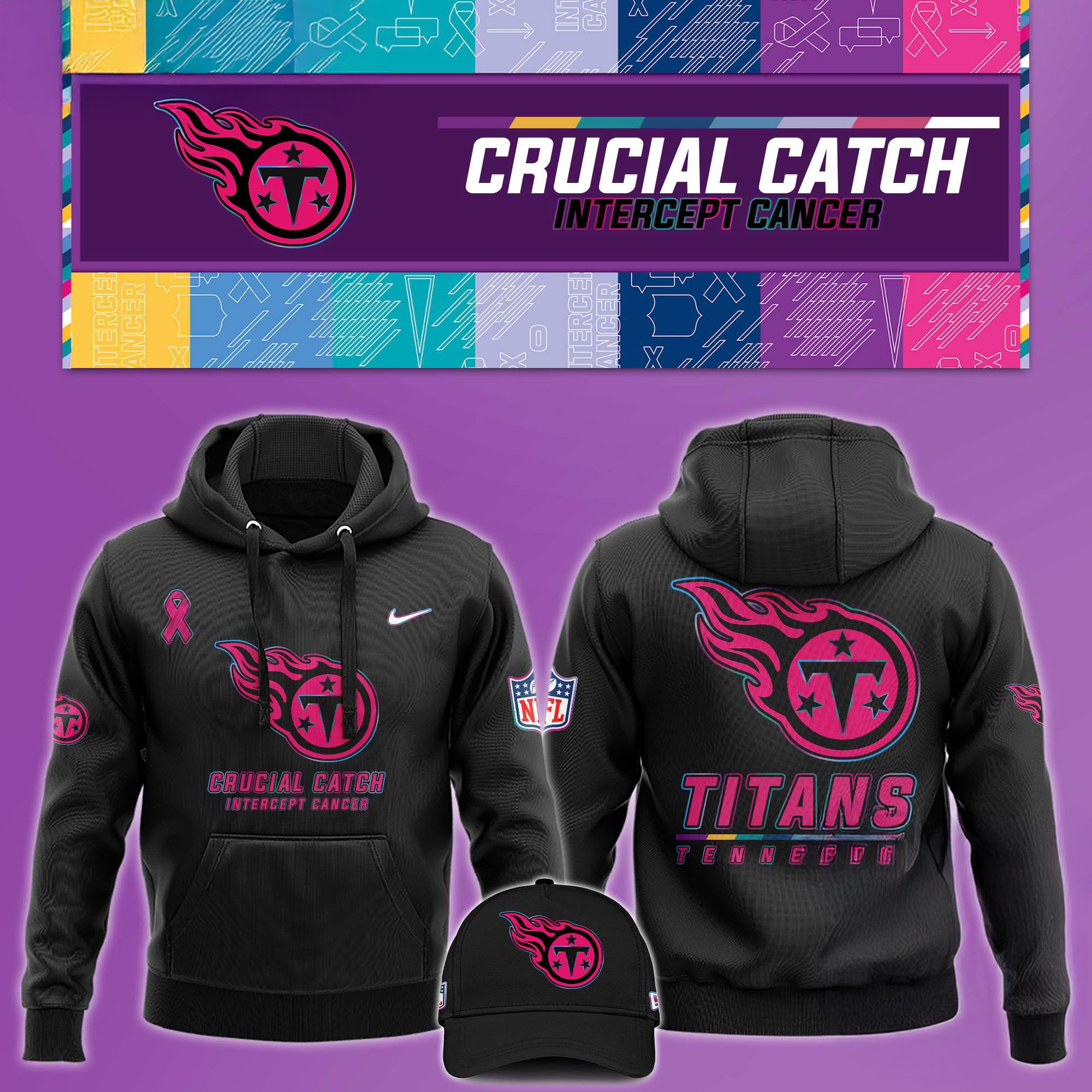 NFL Tennessee Titans Crucial Catch Pink Breast Cancer Awareness Hoodie Fan Gift Ideas