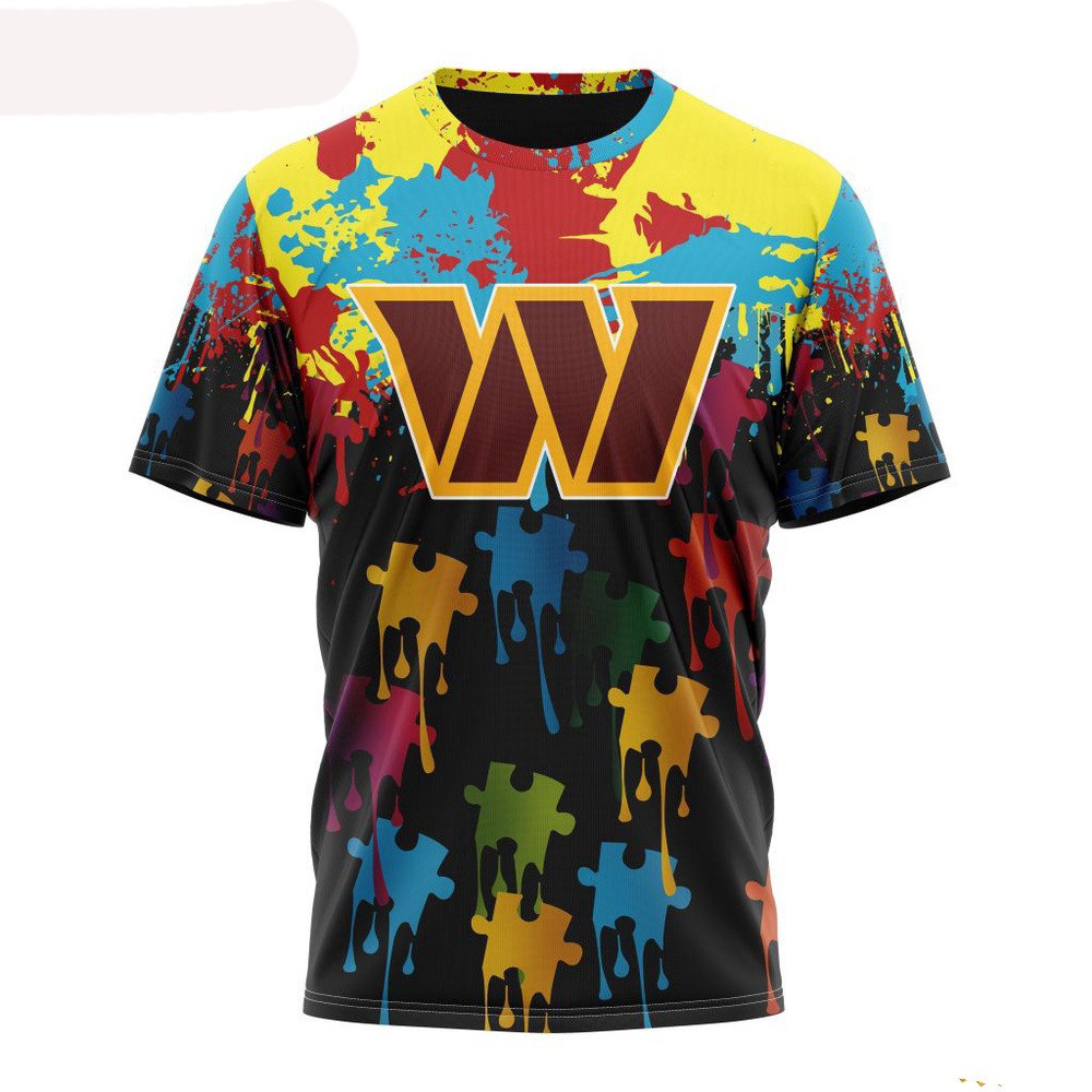 NFL Washington Commanders Autism Awareness Design T-Shirt Gifts For Football Fan