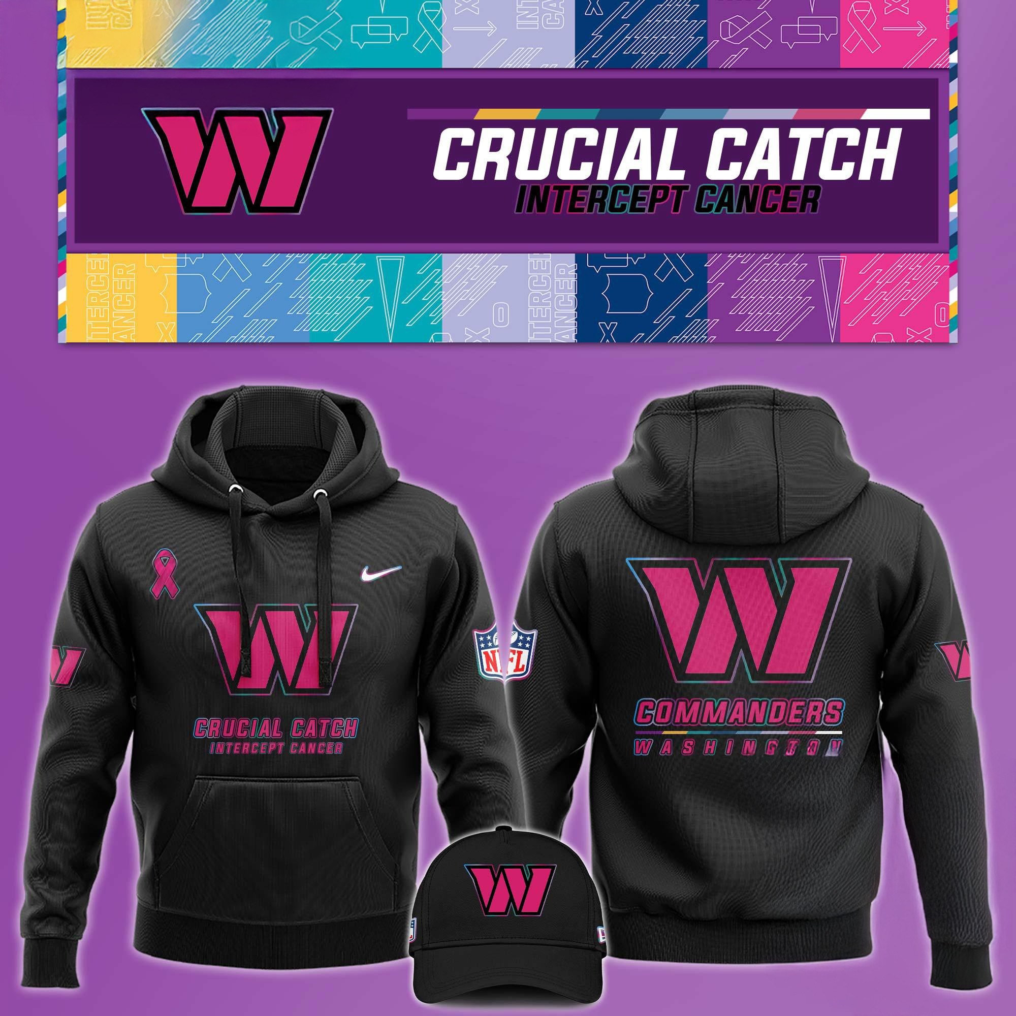 NFL Washington Commanders Crucial Catch Pink Breast Cancer Awareness Hoodie Gift For Fan
