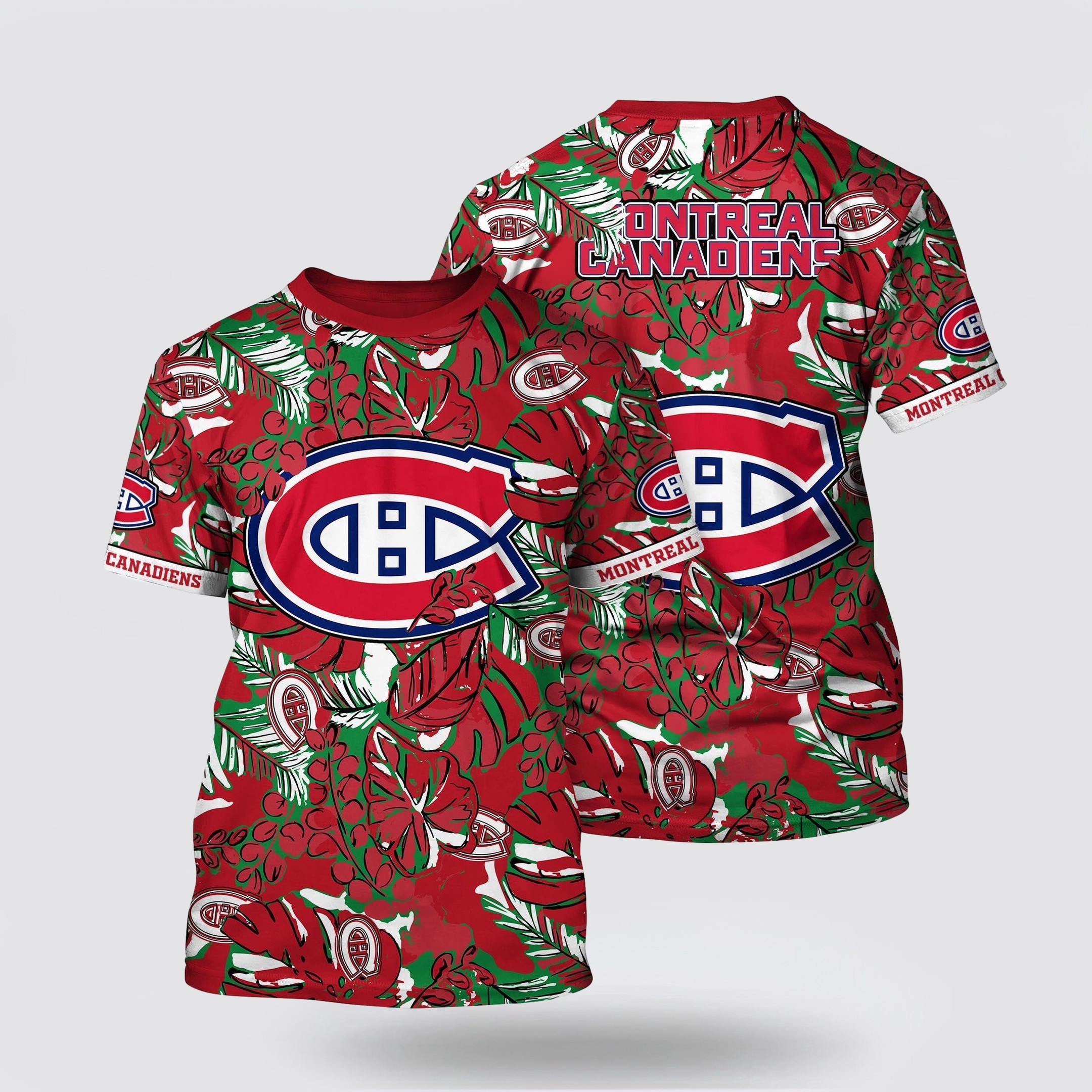 NHL Montreal Canadiens Tropical Leaf Pattern Summer T-Shirt Unique Gifts For Hockey Fans