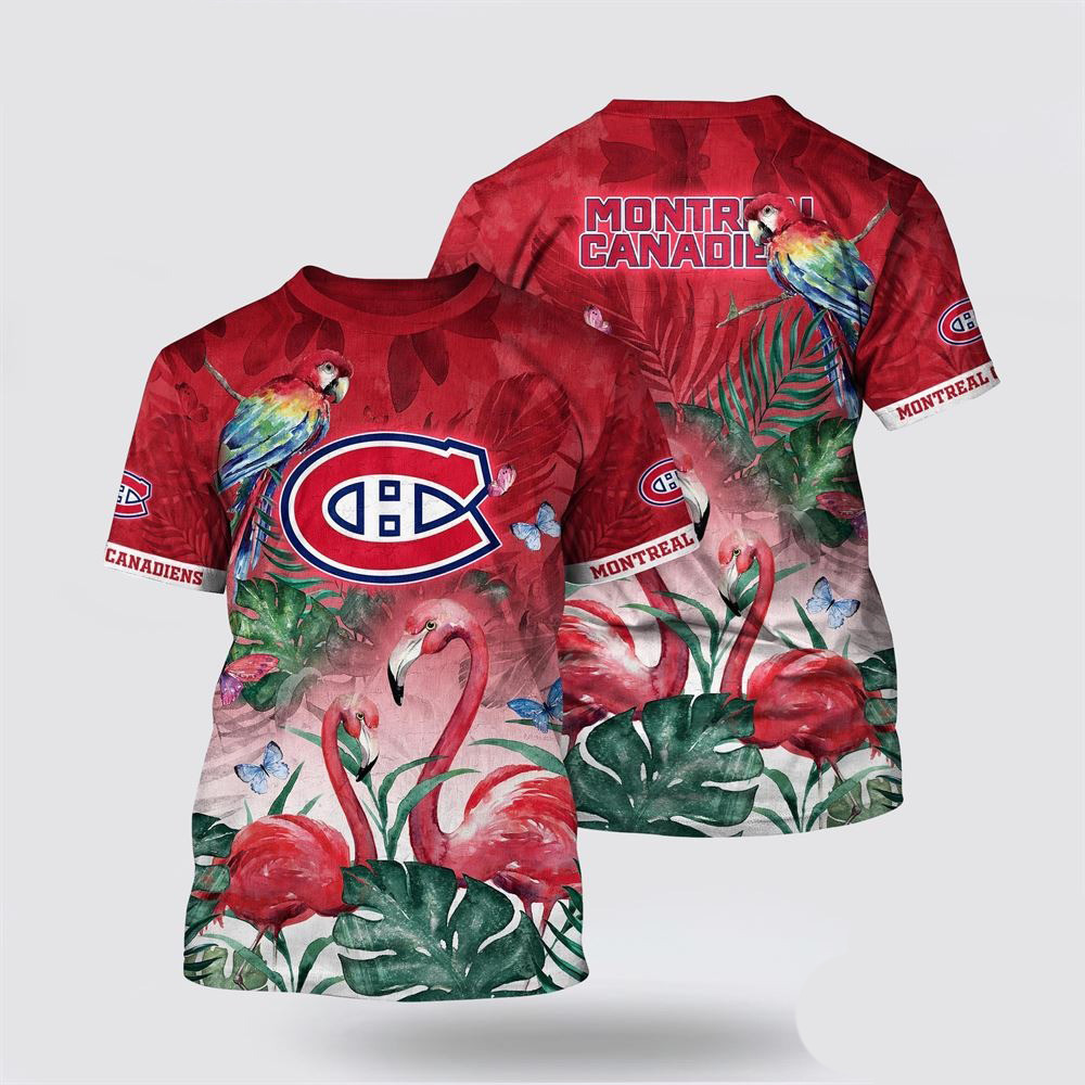 NHL Montreal Canadiens Tropical Parrot And Flamingo Motifs Summer Shirt Presents For Hockey Fans