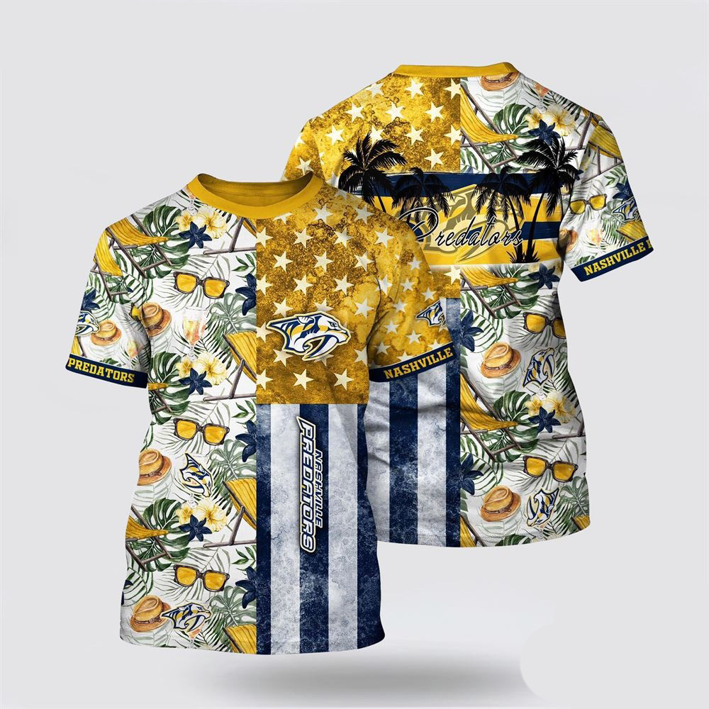 NHL Nashville Predators Tropical Hat And Glasses Pattern Summer Shirt Gifts For Hockey Lovers