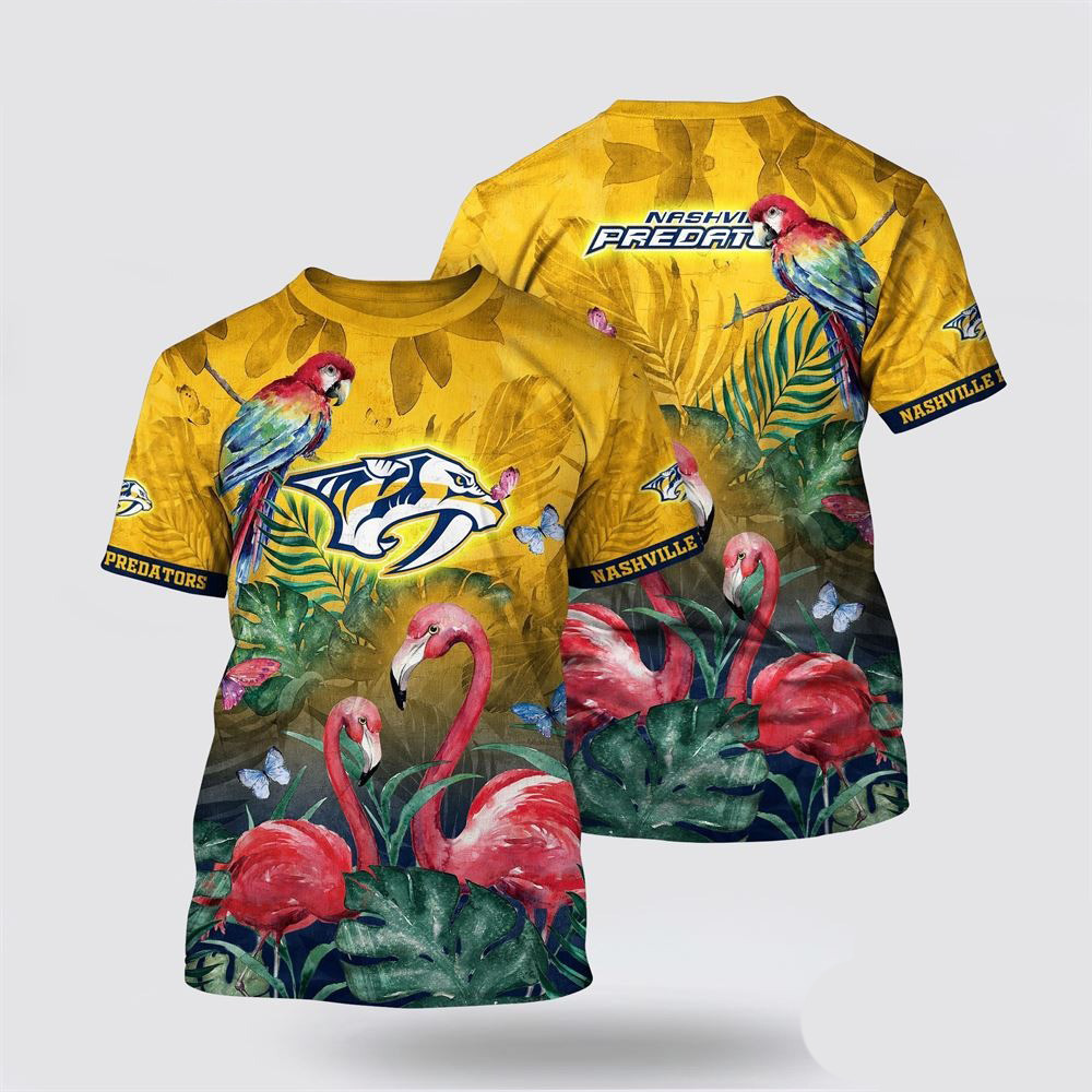 NHL Nashville Predators Tropical Parrot And Flamingo Motifs Summer Shirt Gifts For Fans