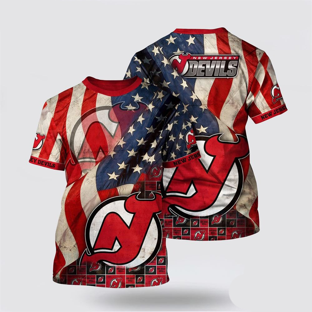 NHL New Jersey Devils American Flag Pattern Summer Shirt Gifts For Ice Hockey Fans