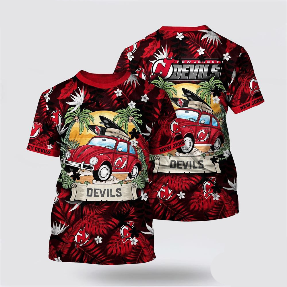 NHL New Jersey Devils Tropical Forest Motif Car Traveling Summer Shirt NHL Gifts For Fans