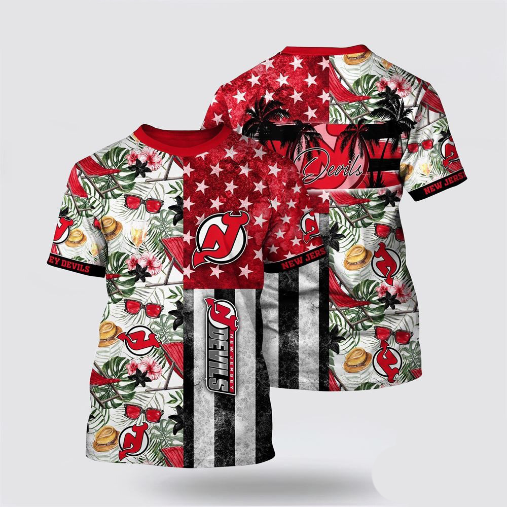 NHL New Jersey Devils Tropical Hat And Glasses Pattern Summer Shirt Best Gifts For Hockey Fans