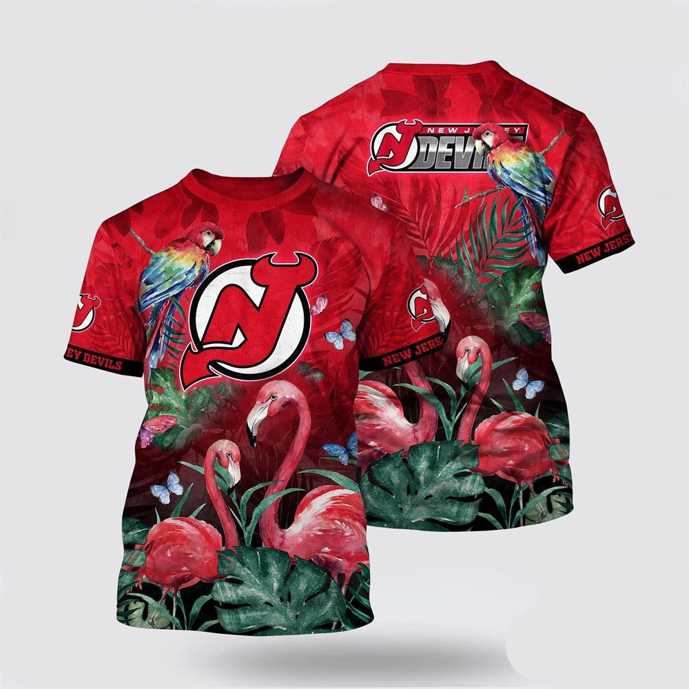 NHL New Jersey Devils Tropical Parrot And Flamingo Motifs Summer Shirt Gifts For NHL Fans