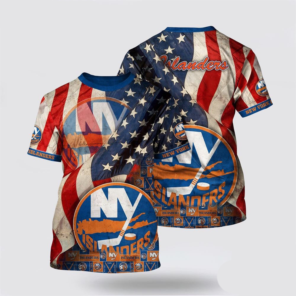 NHL New York Islanders American Flag Pattern Summer T-Shirt Best Gifts For Hockey Lovers