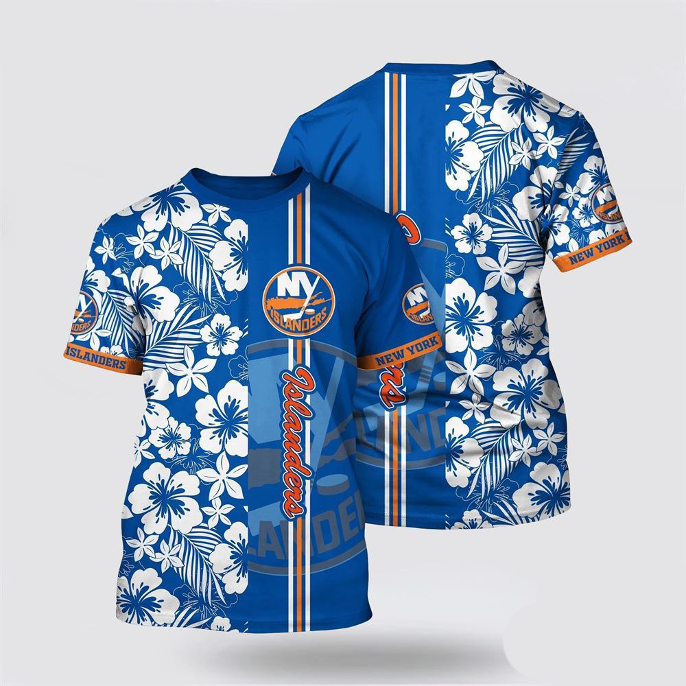 NHL New York Islanders Tropical Apricot Blossom Pattern Summer T-Shirt Ice Hockey Fan Gifts