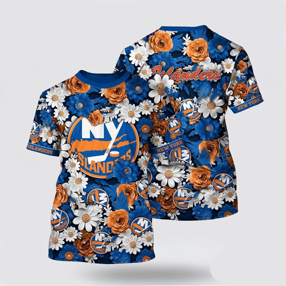 NHL New York Islanders Tropical Begonia Flower Pattern Summer T-Shirt Hockey Lovers Gifts