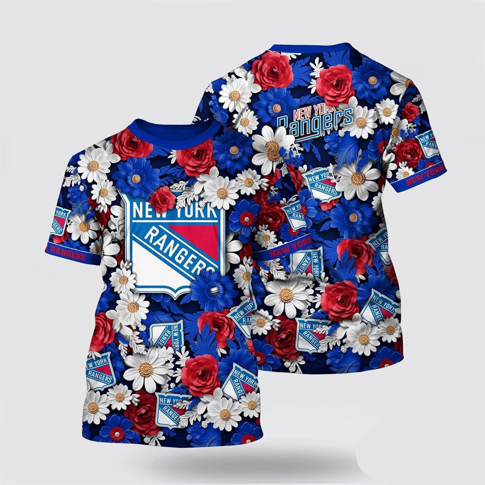 NHL New York Islanders Tropical Begonia Flower Pattern Summer T-Shirt Ice Hockey Fan Gifts