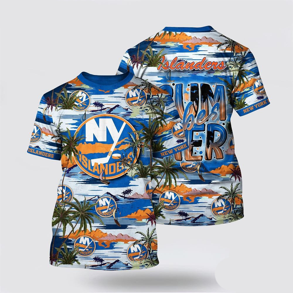 NHL New York Islanders Tropical Desert Island Motif Summer T-Shirt Presents For Hockey Fans