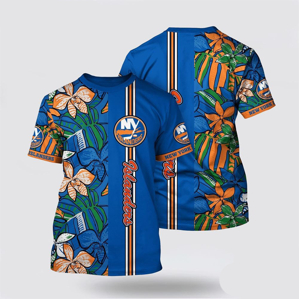 NHL New York Islanders Tropical Forest Floral Pattern Summer T-Shirt Gifts For Ice Hockey Fans