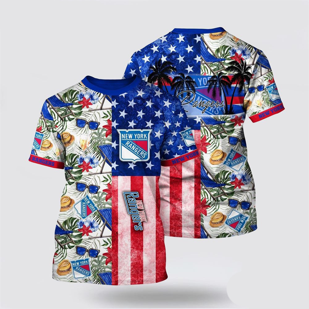 NHL New York Islanders Tropical Hat And Glasses Pattern Summer T-Shirt Ice Hockey Fan Gifts