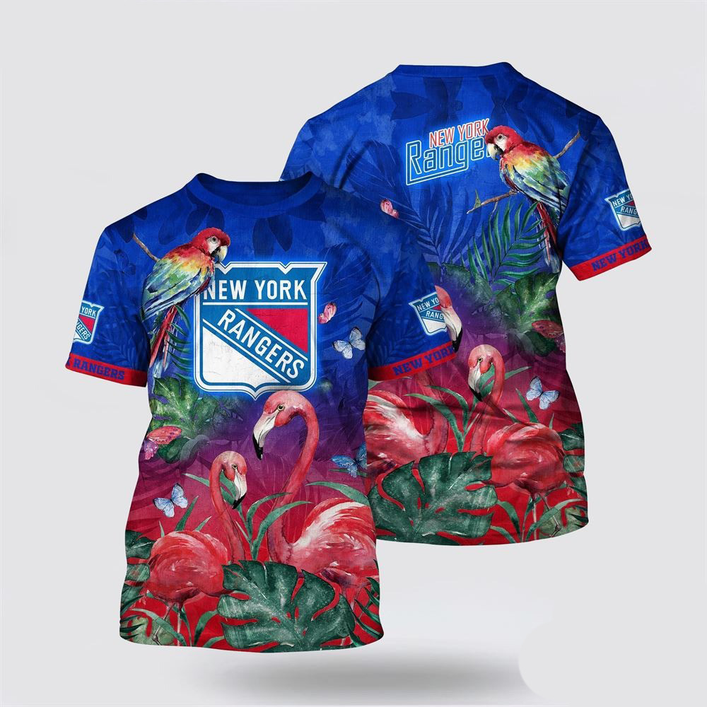 NHL New York Islanders Tropical Parrot And Flamingo Motifs Summer T-Shirt Gifts For Fans