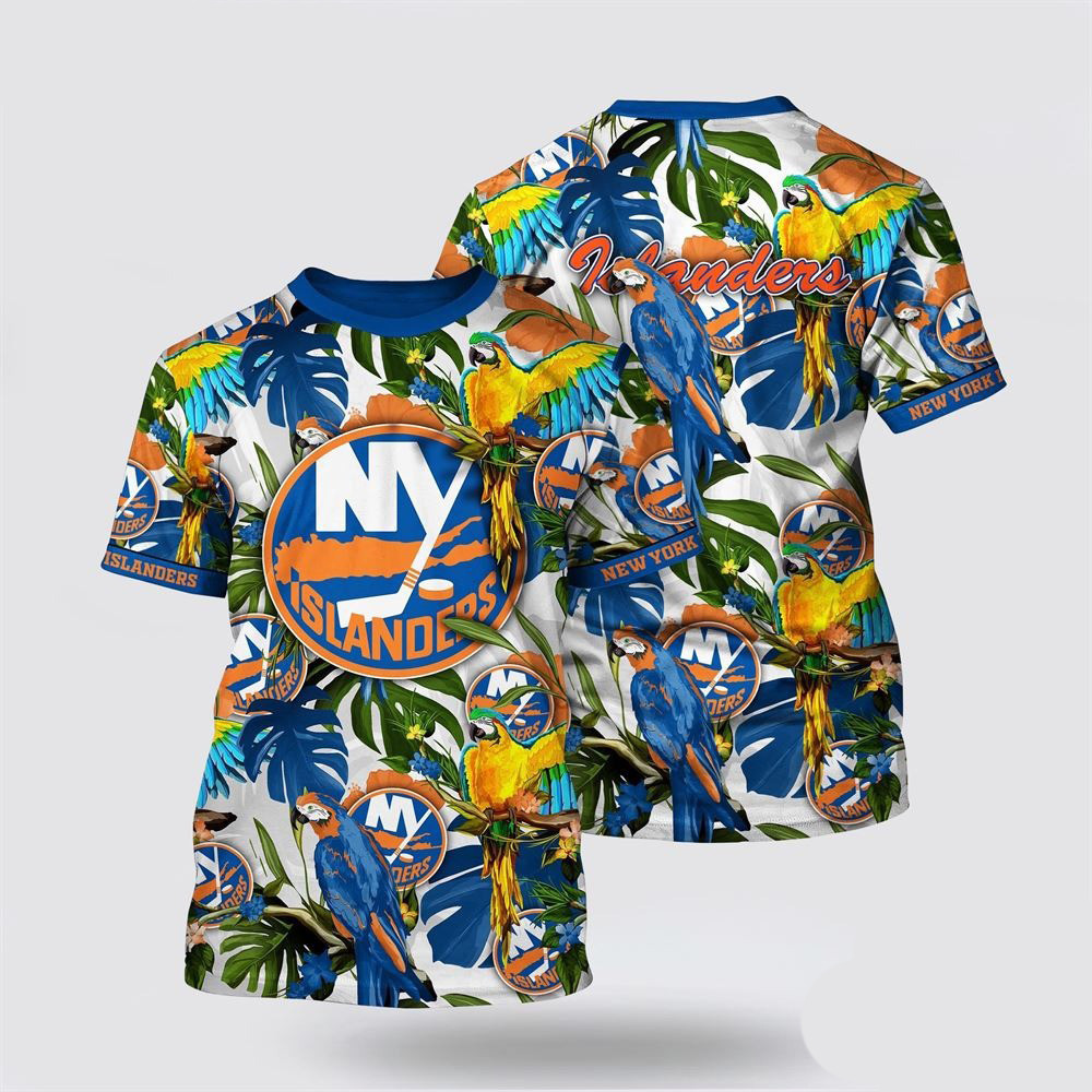 NHL New York Islanders Tropical Parrot Pattern Summer T-Shirt Best Gifts For Hockey Fans