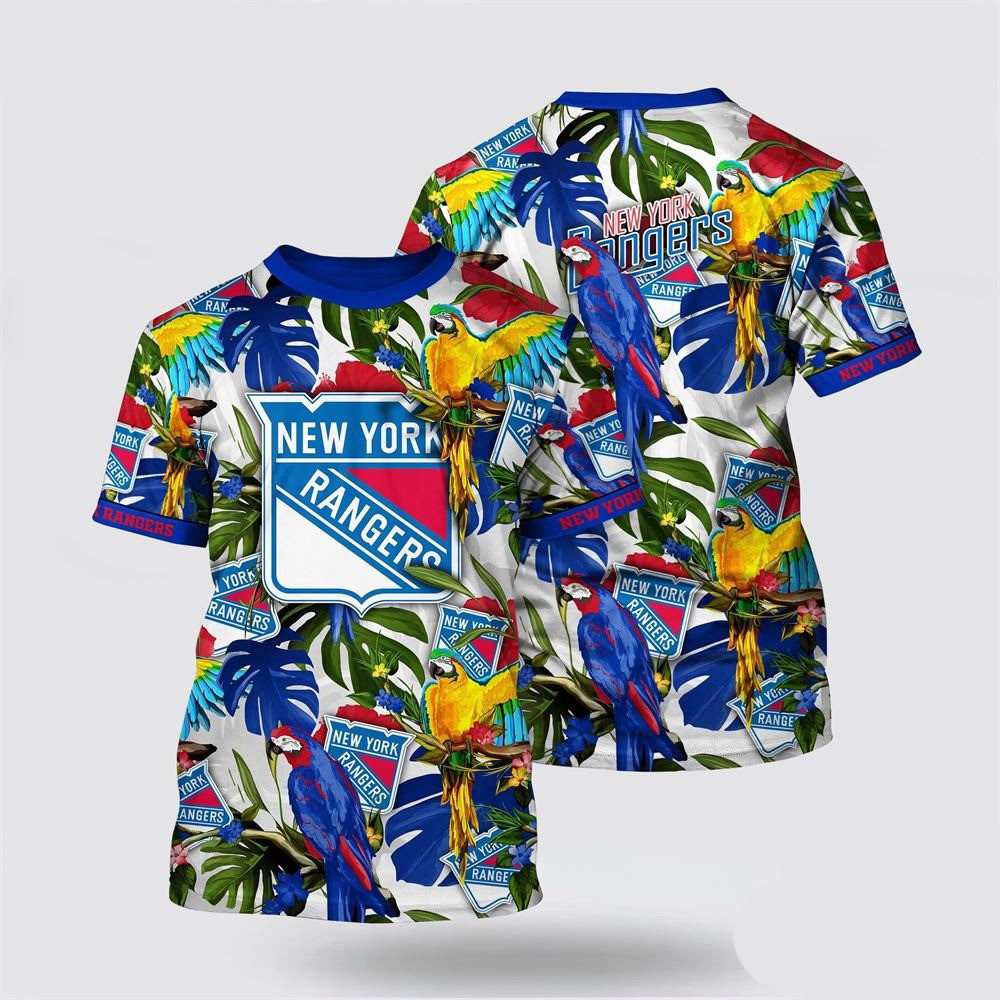NHL New York Islanders Tropical Parrot Pattern Summer T-Shirt Cool Gifts For Hockey Fans