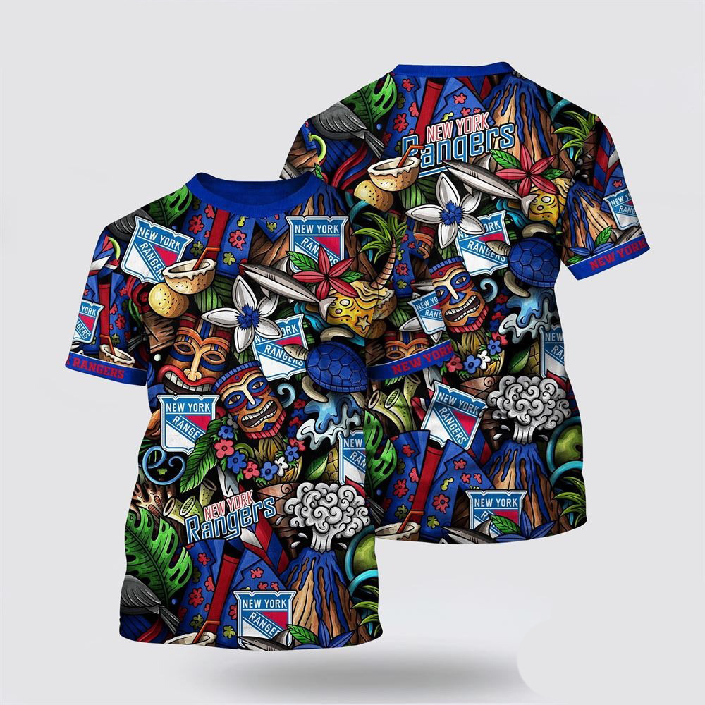 NHL New York Islanders Tropical Tiki Pattern Summer T-Shirt Cool Gifts For Hockey Fans