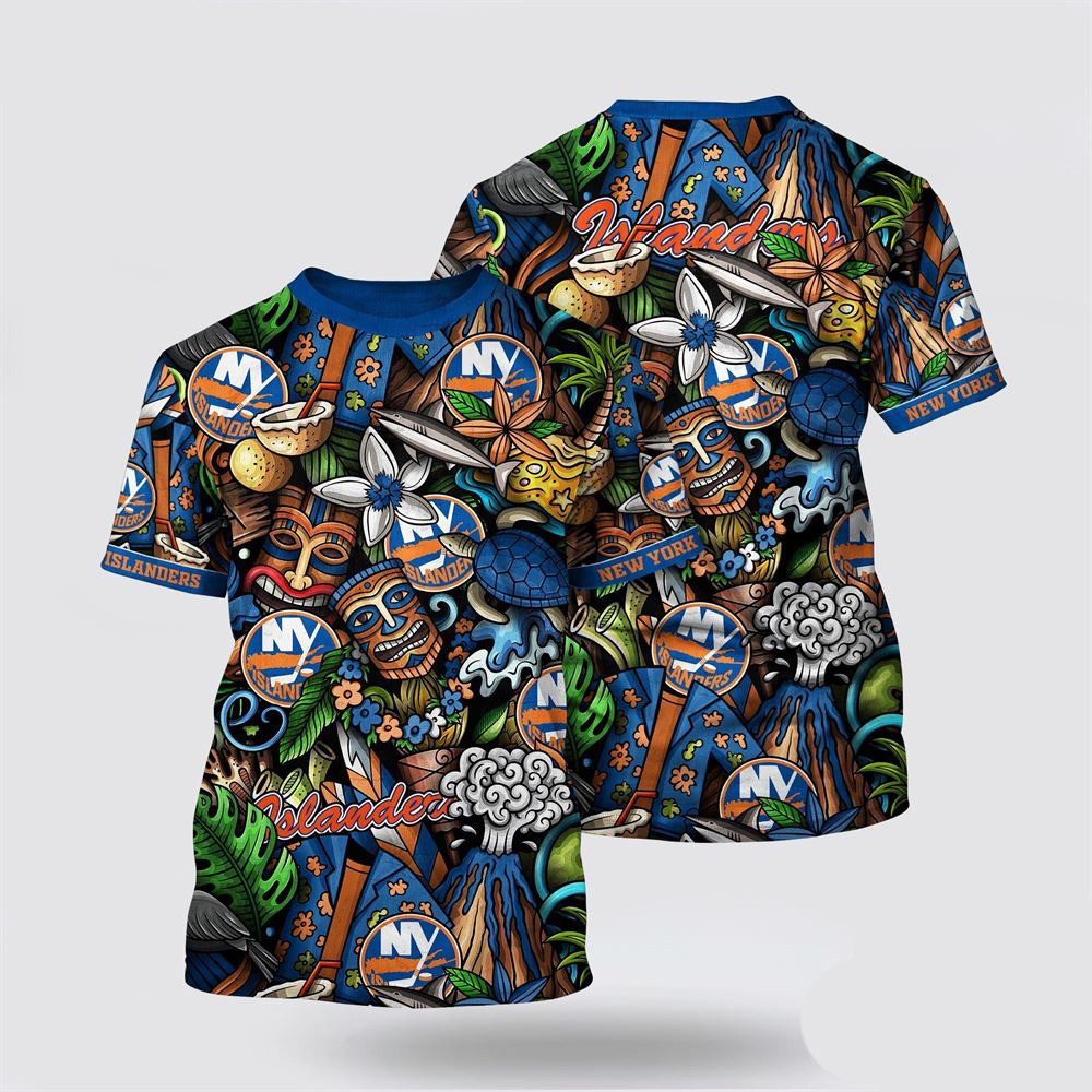 NHL New York Islanders Tropical Tiki Pattern Summer T-Shirt Gift Ideas For Hockey Fans