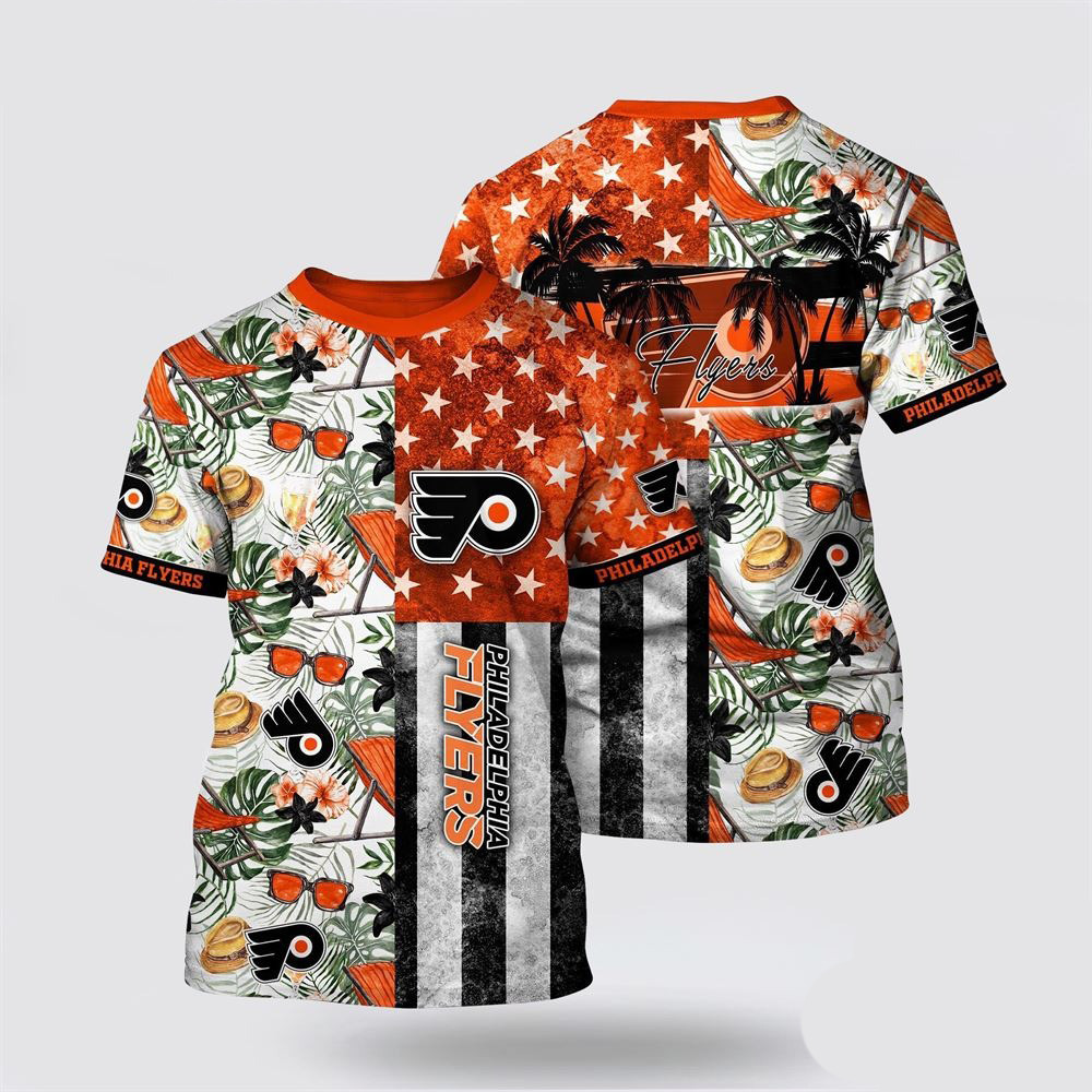 NHL Philadelphia Flyers All Over Print T Shirt Tropical Hat And Glasses Pattern Summer T Shirt