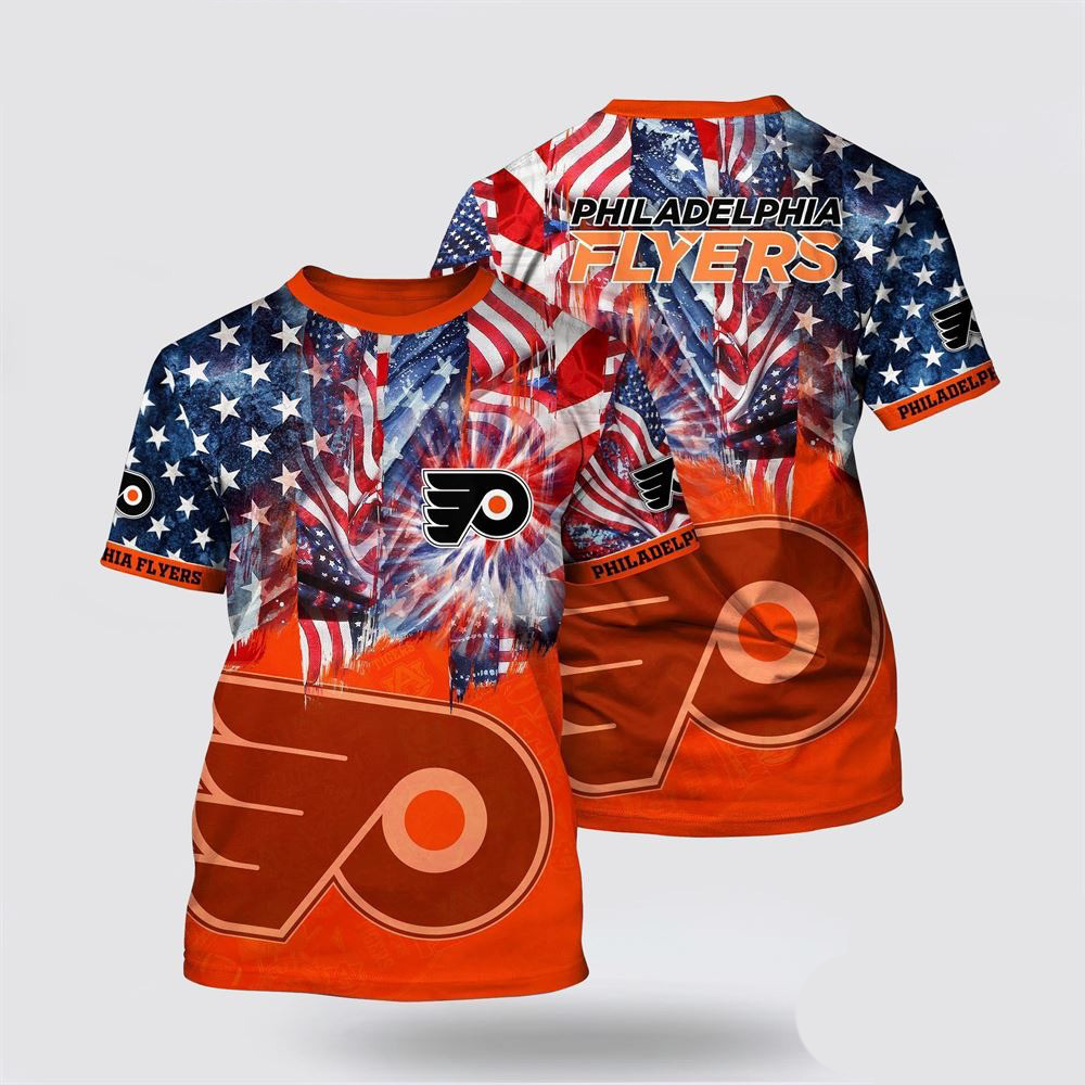 NHL Philadelphia Flyers American Independence Day Pattern Summer T-Shirt Gifts For Hockey Fan